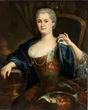Sebastiano Ceccarini, Gentlewoman with pearl necklace and flowery dress, Oil on canvas