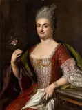 Sebastiano Ceccarini, Gentlewoman with jewellery, pocket watch and rose in her right hand, Oil on canvas