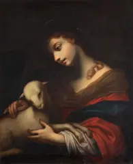 Saint Agnes by Simone Pignoni, The present work is accompanied by an expertise by Prof. Sandro Bellesi. The lamb and the palm branch in the, offered Nov 2023