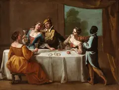 Gaspare Diziani, Gallant scene with a servant, Oil on canvas