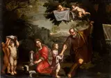 Francesco Albani, Holy Family and angels washing clothes at the river