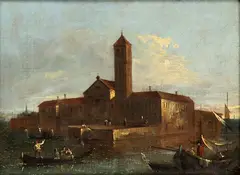Giacomo Guardi, The Island of San Mattia in the Venetian lagoon, The painting is accompanied by an expertise of Prof. Dario Succi.