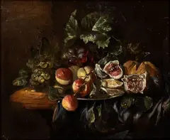 Abraham Brueghel, Still life of grapes, figs and peaches, Oil on canvas