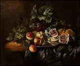 Abraham Brueghel, Still life of grapes, figs and peaches, Oil on canvas
