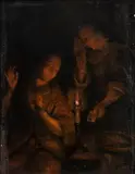 Godfried Schalcken, Candlelight interior with two female figures