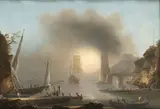 Francesco Fidanza, Seescape with Messina port, Oli on canvas