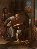 Giovanni Francesco Barbieri il Guercino, The Return of the Prodigal Son, The painting is closely derived from the work of a similar subject executed by Guercino in