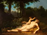 Jacques Antoine Vallin, Venus and Cupid in a classical landscape, Oil on panel