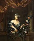 Ottomar Elliger Elliger Il Giovane, Portrait of a young gentlewoman with bread, fish and flowers, Oil on panel