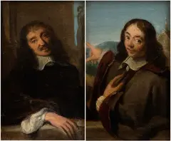 Philippe de Champaigne, a) Portrait of François Mansart; b) Portrait of Claude Perrault. Pair of paintings, This pair of small paintings is derived from the Double Portrait of the architects François Mansart and Claude