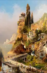 Robert Alott, View of Positano, The painting bears the signature at lower right: "R. ALOTT".
