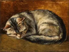 Sleeping kitten by Henriëtte Ronner-Knip, The painting bears a brush signature at lower left: "HENRIETTE RONNER"., offered Nov 2023
