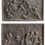 François du Quesnoy, Satyr with the goat Amalthea and putti/ The Binding of the Sleeping Silenus, A) Satyr with goat Amaltea and cherubs Lead alloy? cast