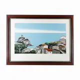 View of a village with coast, multiple on paper by Enotrio Pugliese, in frame., offered Sep 2023