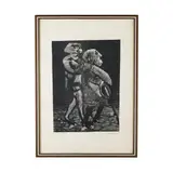 Mino Maccari, Elder with girl, multiple on paper, proof of authorship in frame