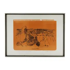 Lorenzo Tornabuoni, Three characters, ink drawing on paper, 1963