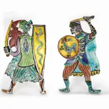 Giovanni De Simone, Pair of warriors, polychrome ceramic sculpture