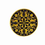 Guglielmo Castellani, Tagliere in ceramica a fondo bleu, con decoro floreale in giallo. Firmato e datato al retro