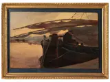 Lorenzo Viani, Darsena, oil on panel