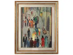Personaggi in strada, anni Sessanta by Arturo Checchi, oil on canvas, offered Oct 2024