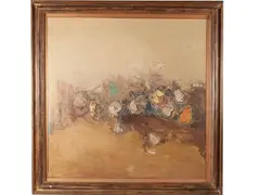 Natura morta 1974 by Sergio Scatizzi, oil on canvas, offered Oct 2024