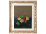 Natura Morta su fondo blu ( Argento e verde celestino) 1969 by Sergio Scatizzi, oil on canvas, offered Oct 2024