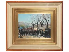 Paride Castellan, Mercato Rivarolo Canadese 1956, oil on panel