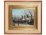 Paride Castellan, Mercato Rivarolo Canadese 1956, oil on panel