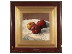 Natura Morta con mele by Angiolo Volpe, 1881, oil on Japanese paper applied on panel, offered Oct 2024