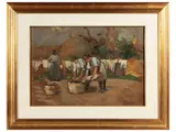Carlo Passigli, Lavandaie, oil on canvas applied to cardboard