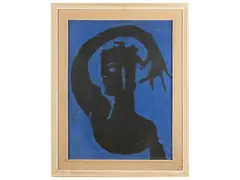 Manfredo Borsi, Figura con sfondo blu, gouache on paper