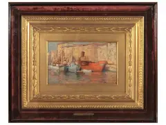 Veduta del Porto di Livorno 1960 by Mario Borgiotti, oil on panel, offered Oct 2024