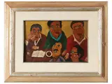 Beppe Serafini, Personaggi al bar, oil on panel