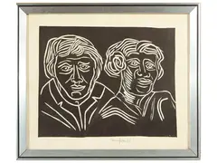 Coppia 1977 by Beppe Serafini, woodcut on paper, offered Oct 2024