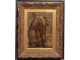 Carlo Balestrini, Cavallo all'abbeveratoio, oil on paper applied to panel