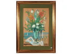 Silvio Polloni, Vaso di fiori, mixed media on paper
