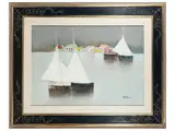 Lido Bettarini, Marina con vele, oil on canvas