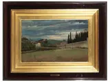 Paesaggio sull' Ema by Valentino Ghiglia, oil on cardboard, offered Oct 2024