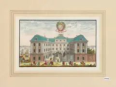 Jean Marot, Palatium Holmense occasum versus, watercolor etching