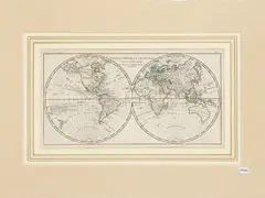 Rigobert Bonne, L'Ancien Monde et le Nouveau en deux Hemispheres (1780), Copper engraving