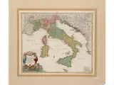 Johann Baptist Homann, Statuum totius Italiae novissima repraesentatio geographica simul ex hibens insulas... (1715), ...Sicily Sardiniae Corsicae et Maltae conante Ioh. Bapt. Homanno Cum Privil. Coes. double-page copper engraving