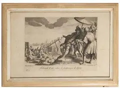 Jacques Callot, Ferdinando I che ordina la fortificazione del Porto di Livorno - Battaglia tra Turchi..., ... and Knights of St. Stephen. Two seventeenth-century copper engravings