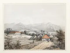 Johan Conrad Greive, View of Tjileboet, Night landscape in Sumadang, View of the road between Buitenzorg and Preanger, three lithographs with watercolor taken from the views of Java from the drawings of Abraham Salm