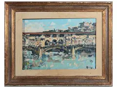 Lotti di dipinti by Osman Lorenzo De Scolari, depicting View of Ponte Vecchio and Still Life, offered Jul 2024