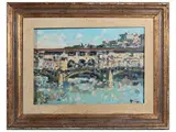Osman Lorenzo De Scolari, Lotti di dipinti, depicting View of Ponte Vecchio and Still Life