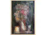 Carlo Montarsolo, Fiori su sfondo azzurro, oil on cardboard