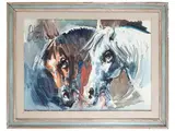 Michele Ortino, Cavalli, watercolor on cardboard