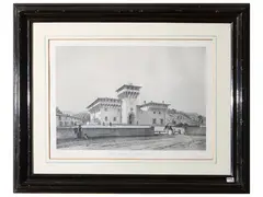 Eugène Ciceri, The ducal Villa of Cafaggiolo, pair of lithographs