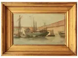 Giovanni March, Barche nel porto di Livorno, oil on canvas