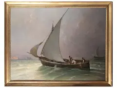 Return from fishing in Naples 1934 by Salvatore Petruolo, oil on canvas, offered Jun 2024